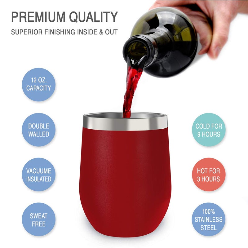 CHILLOUT LIFE 12 oz Stainless Steel Wine Tumbler with Lid - Double Wall Vacuum Insulated Wine Cup Glass Keeping Cold & Hot for Coffee, Champagne, Cocktails, Ice Cream - Powder Coated Red - Image 3